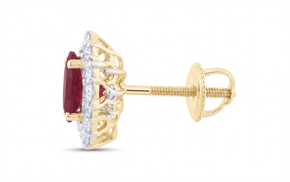 3/8 CTW natural ruby and diamond oval earrings in 14K yellow gold