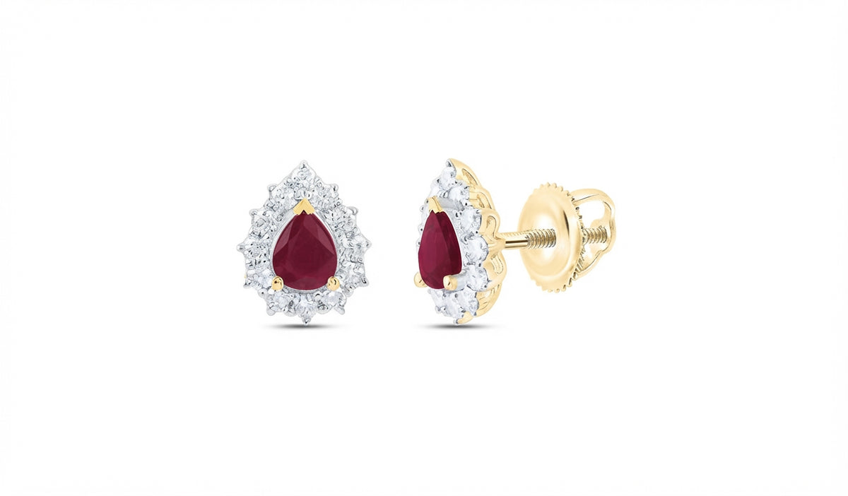natural ruby and diamond pear earrings