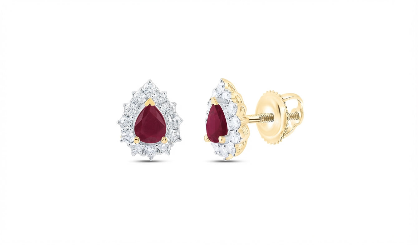 natural ruby and diamond pear earrings