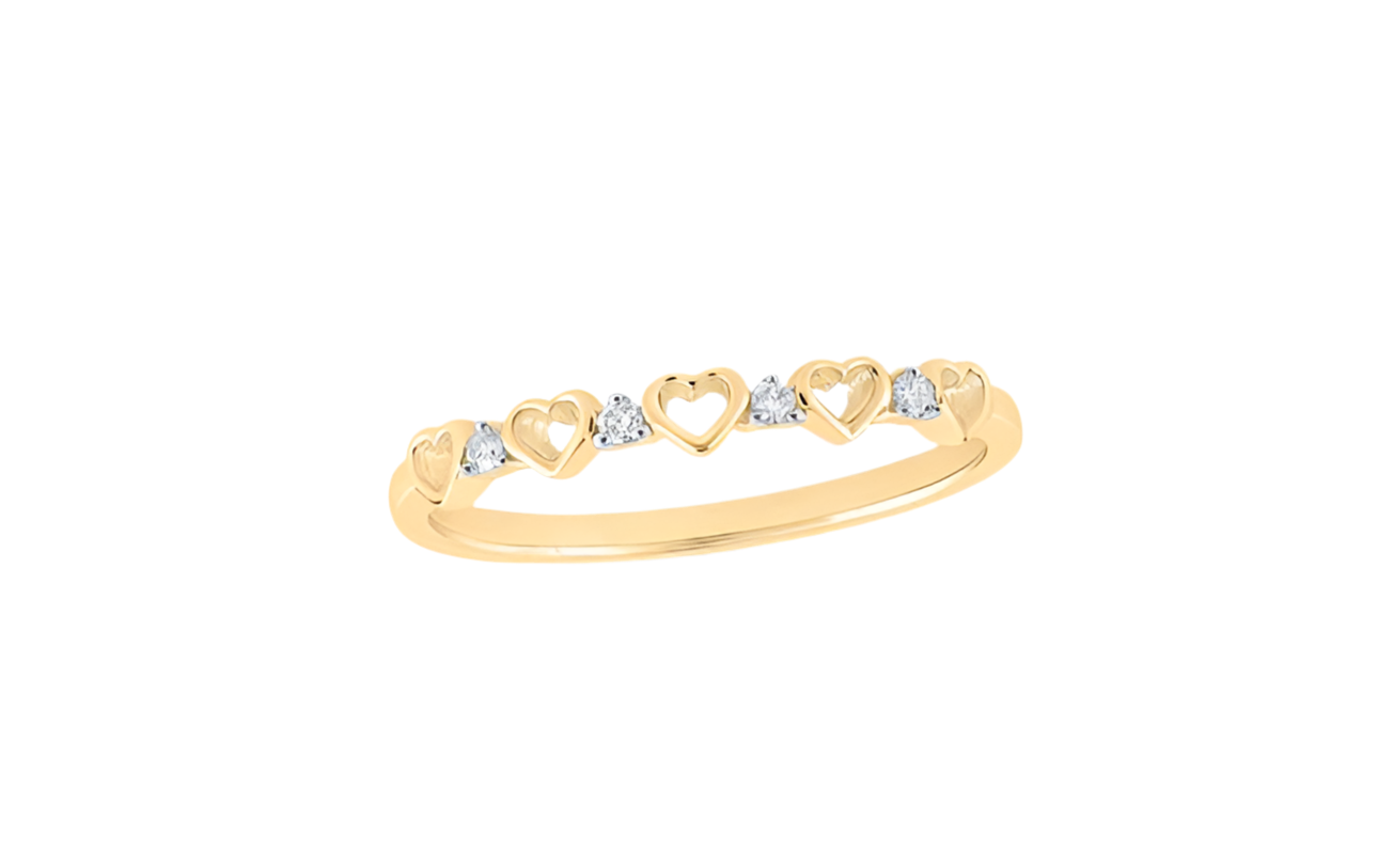 10k Promise Ring Heart Round Diamonds Band