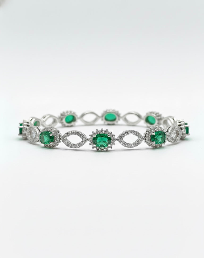 Sterling Silver Emerald & White Sapphire Tennis Bracelet
