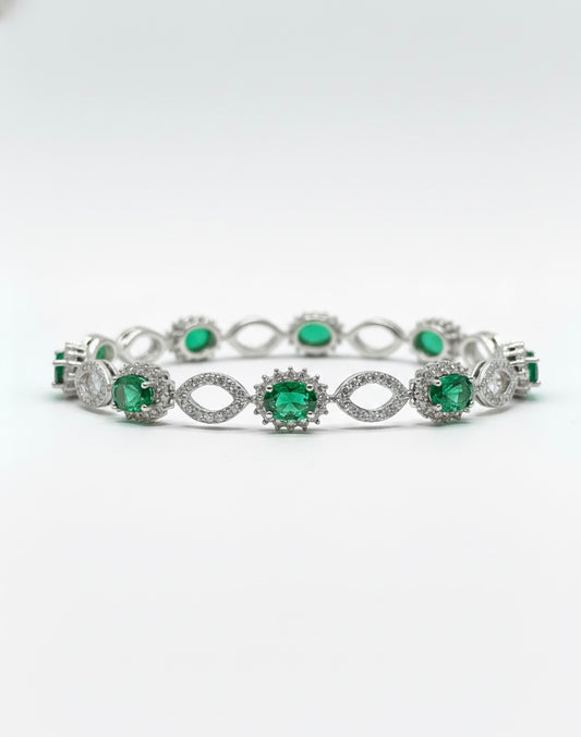 Sterling Silver Emerald & White Sapphire Tennis Bracelet