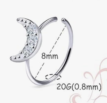 Stainless Steel Moon Cubic Zirconia Nose Ring