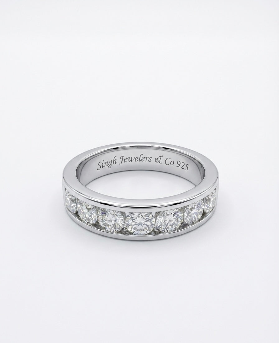 Sterling Silver Moissanite Wedding 5mm Band
