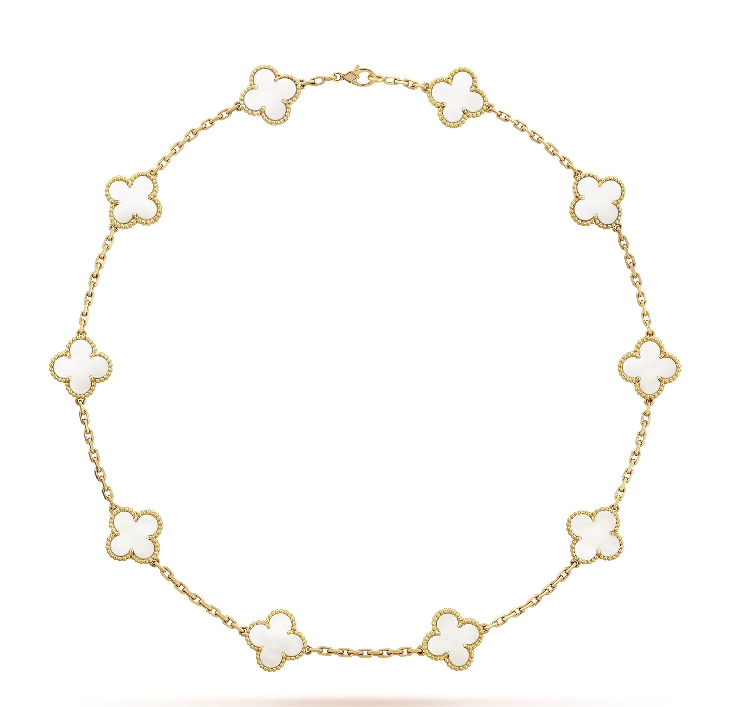 10K Yellow Gold White Clover Necklace