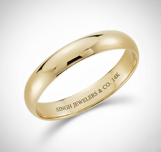 4mm 14K Yellow Gold Wedding Band Regular Fit for Men and Women