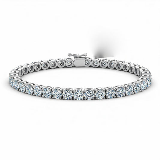 3mm round moissanite tennis bracelet in sterling silver displayed flat