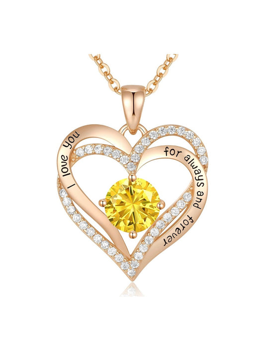 10K Yellow Gold Citrine I Love You Forever and Always Diamond Pendant