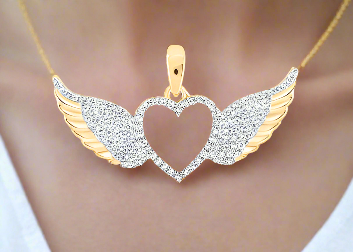 10K Heart with Wings Diamond Women’s Pendant