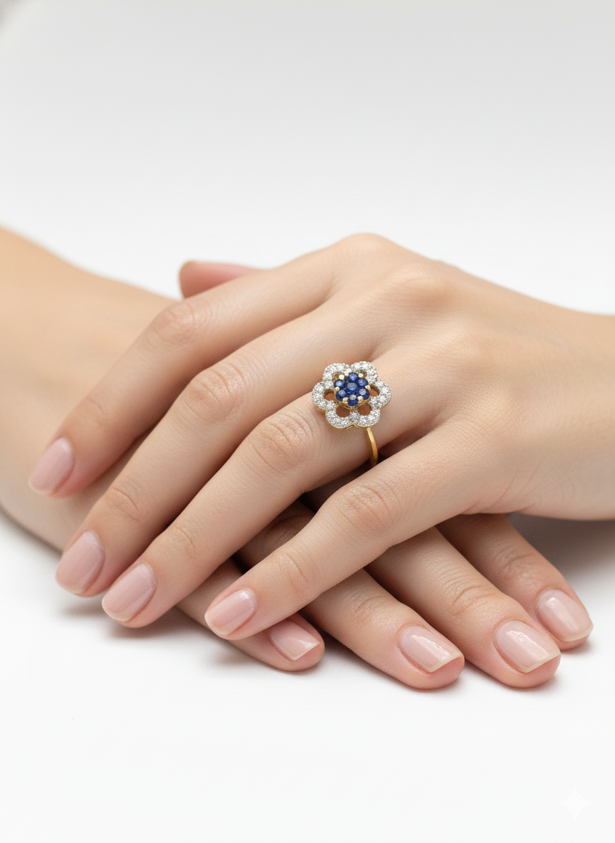 10k Yellow Gold Natural Diamond Blue Sapphire Ring