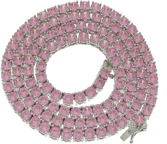 4mm pink round stone tennis chain necklace