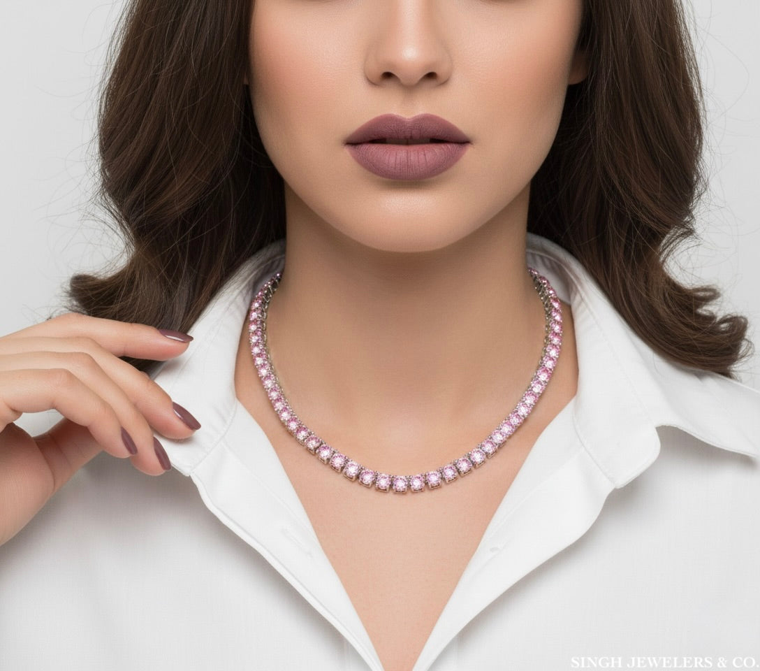 close up 4mm pink stone necklace