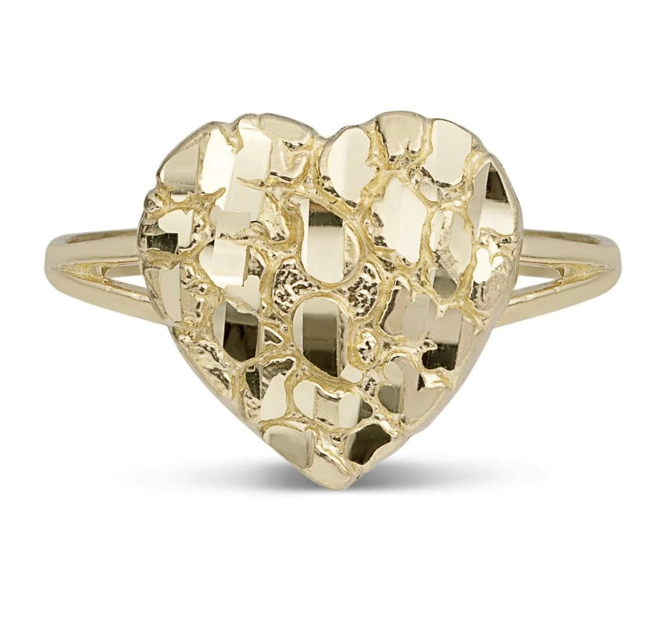 10K Heart Diamond Cut Nugget Ring