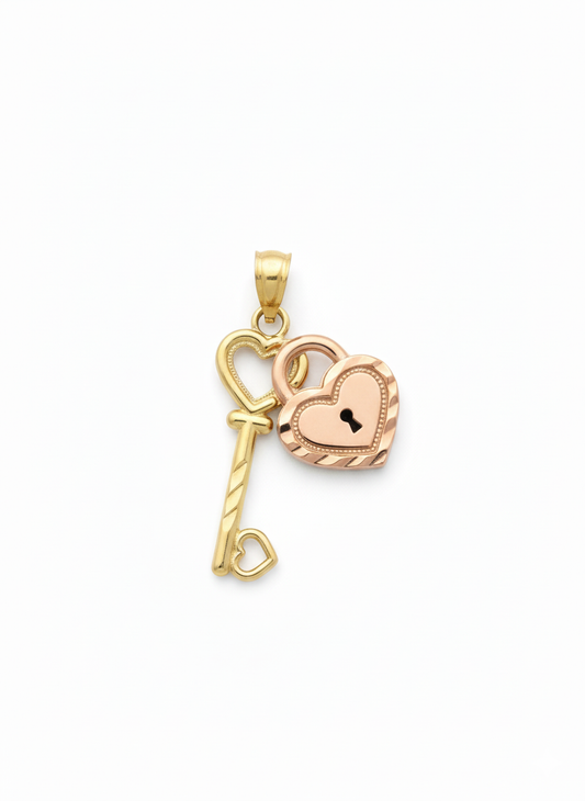 10k Rose Gold Lock Yellow Gold Key Pendant