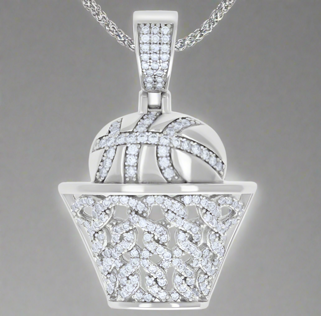 Sterling Silver Moissanite American Basketball Charm