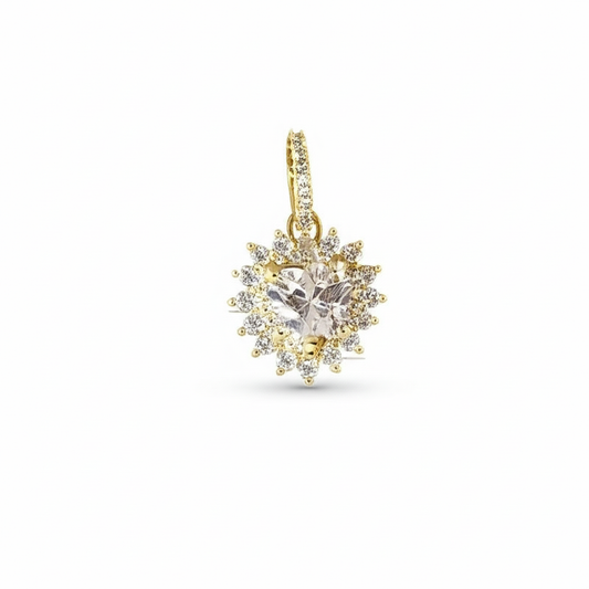 10k Yellow Gold Floral CZ Heart Pendant