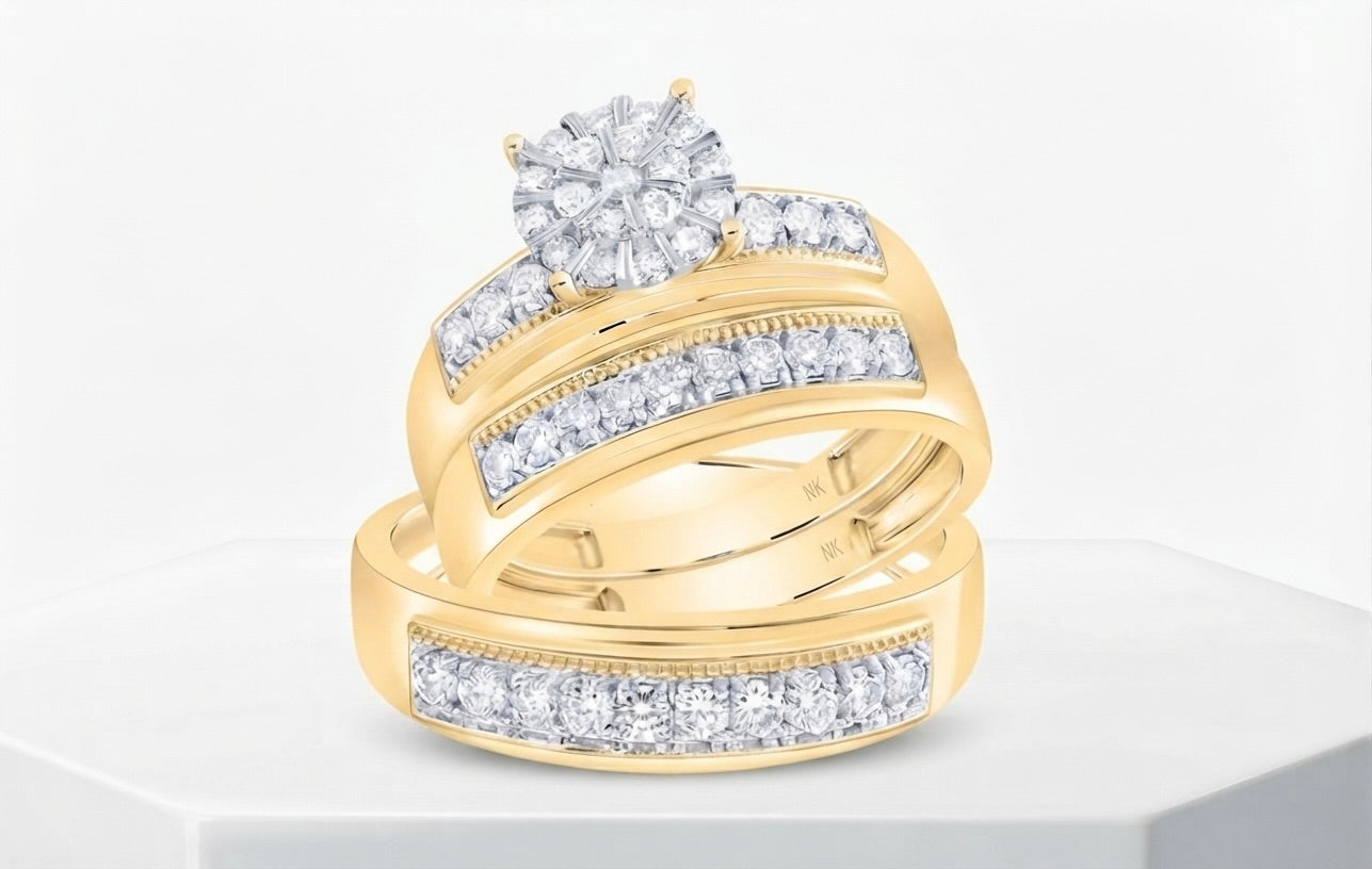 7/8 CTW natural round diamond trio bridal ring set in 10K gold