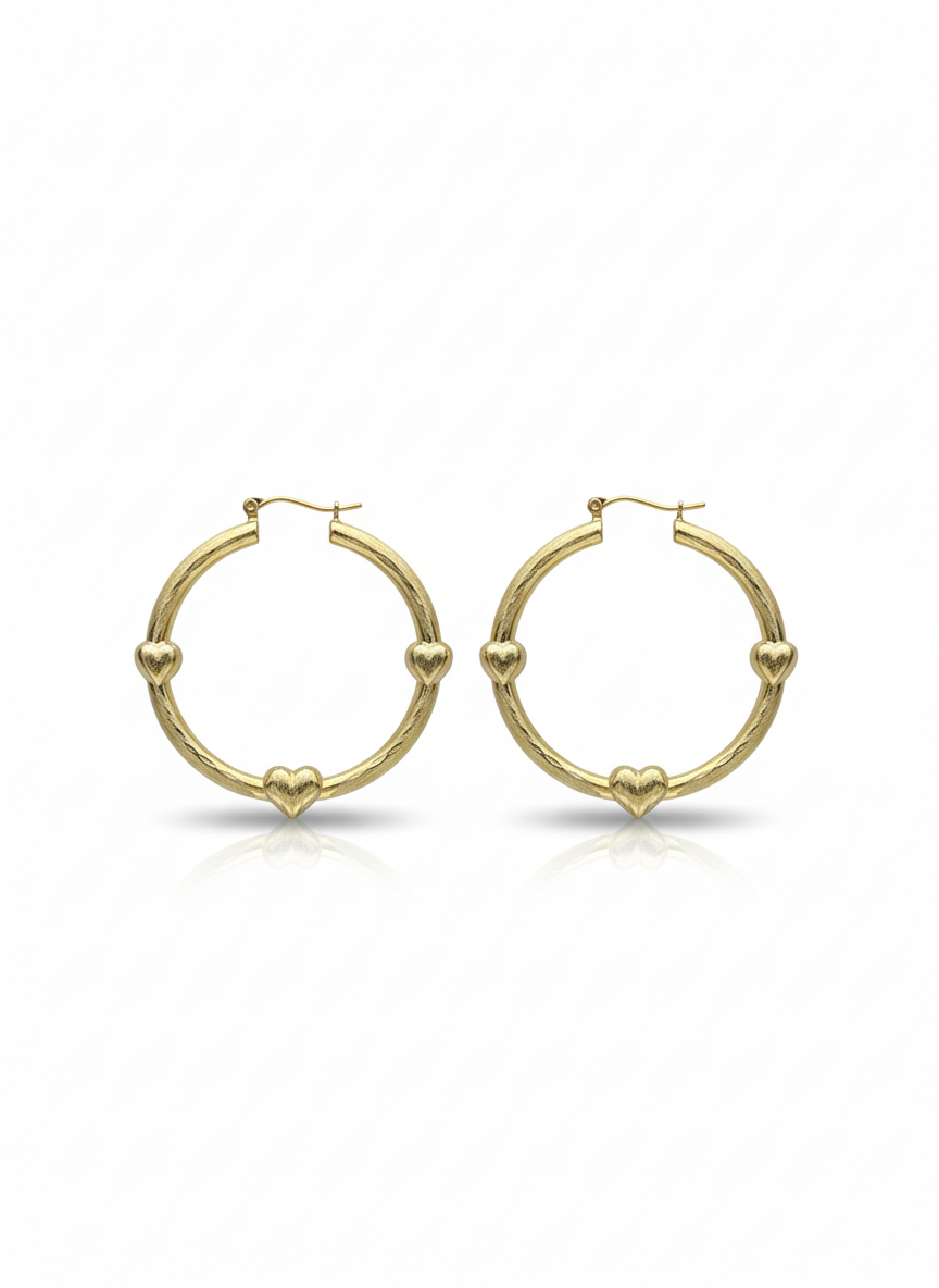 Heart Hoop Earrings – 10K Gold, Lightweight & Diamond-Cut Finish