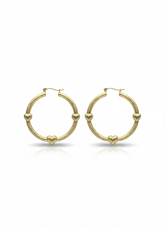 Heart Hoop Earrings – 10K Gold, Lightweight & Diamond-Cut Finish