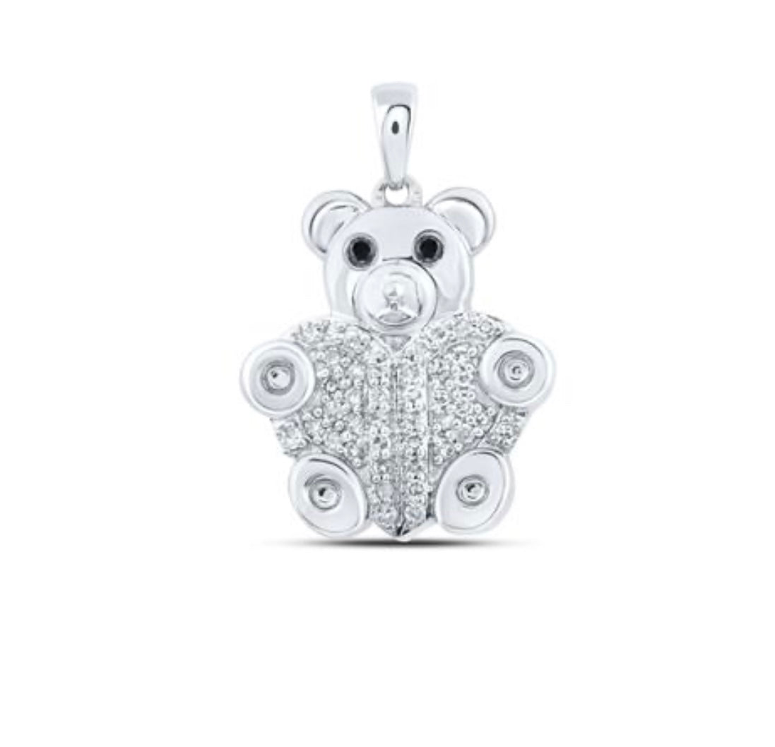 10k Round Black 3/8 Cttw Diamond Heart Bear Charm