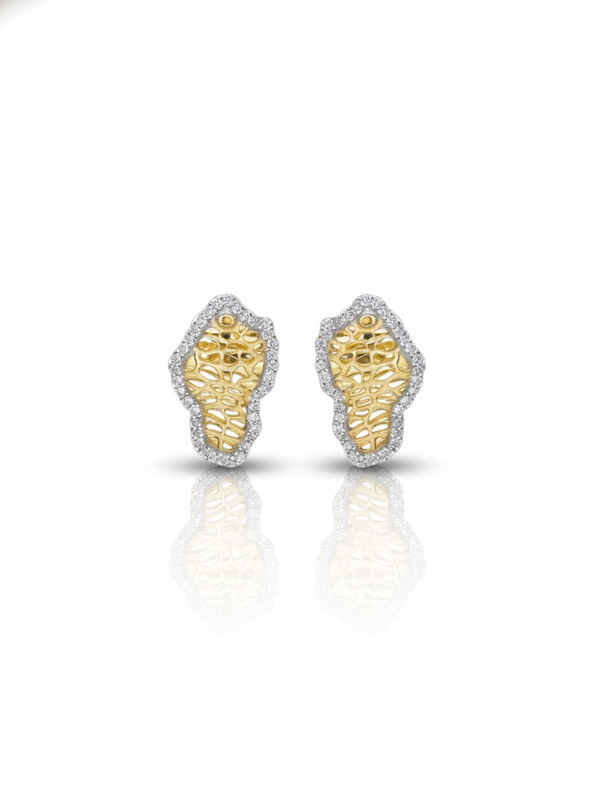 10k Africa Nugget Diamond Earrings