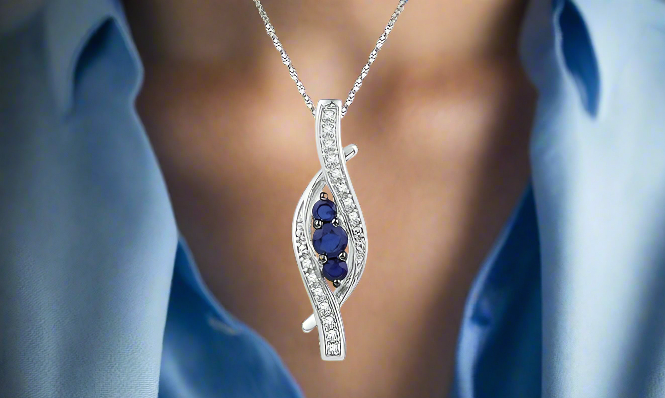 10K Blue Sapphire Diamond Pendant