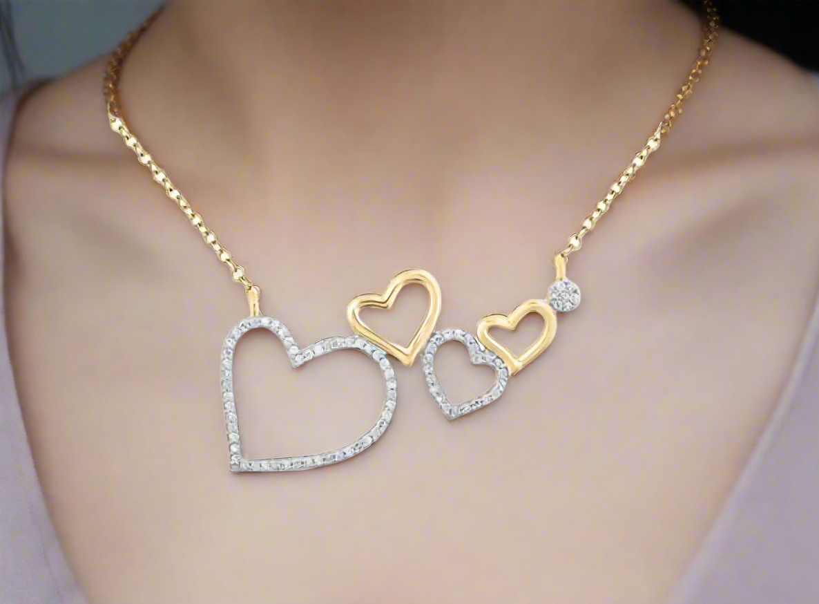 10K Floating Hearts Diamond Necklace