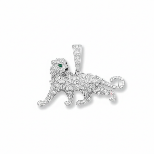 Sterling Silver Jaguar Panther Moissanite 4 & 7/8 CT Pendant