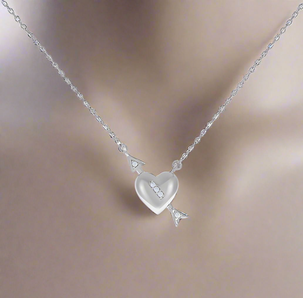 Sterling Silver White Sapphires Cupid Heart Charm Necklace