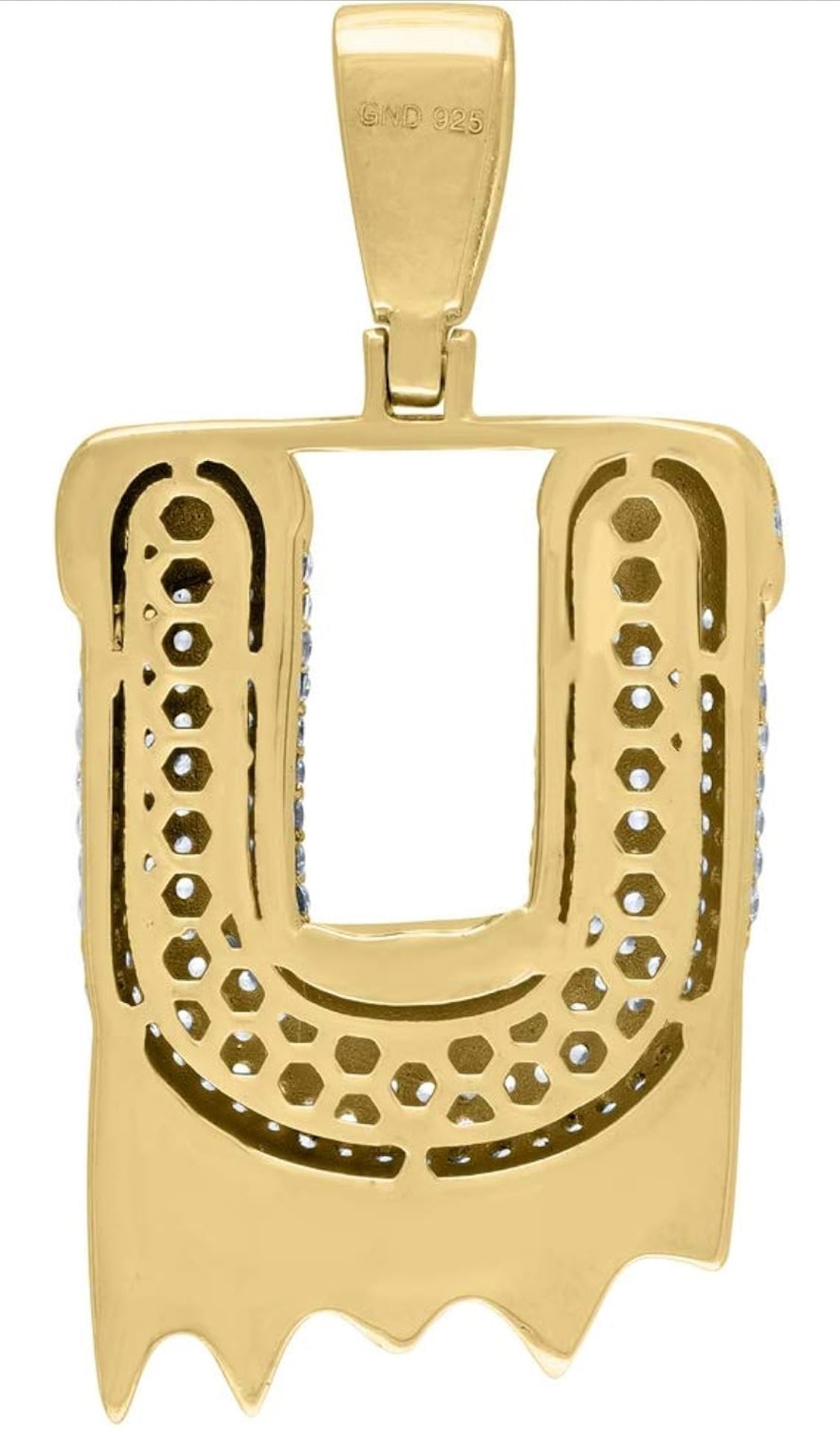 Sterling Silver CZ Yellow Gold Rhodium “U” Initial Drip Charm