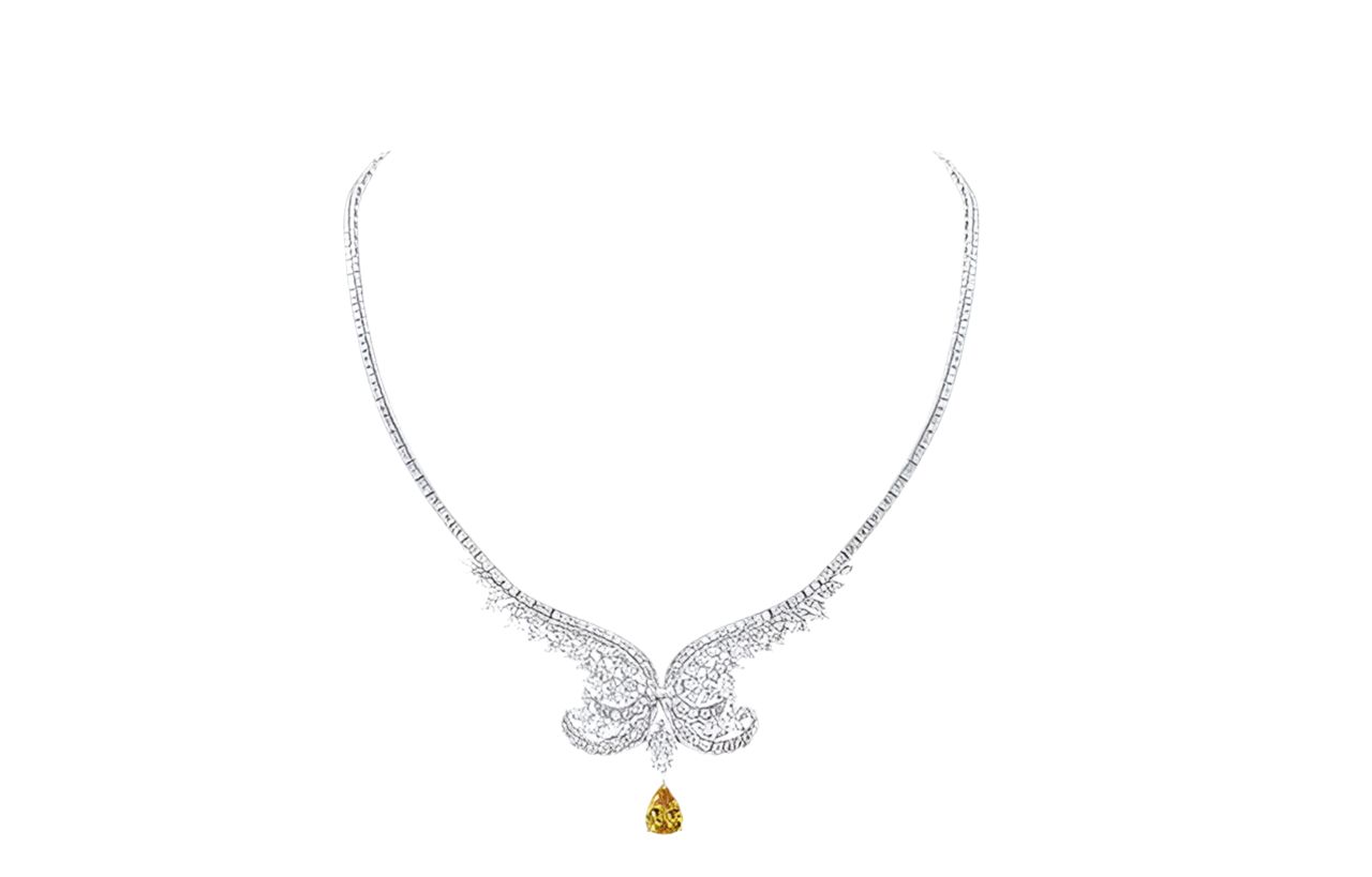 18k White Gold 13 & 5/8 Cttw Diamond Yellow 3 & 1/5 Cttw Sapphire Necklace