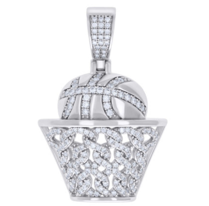 Sterling Silver Moissanite American Basketball Charm