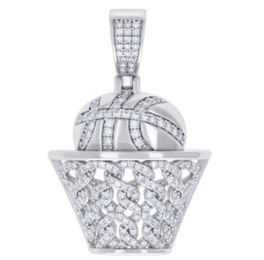 Sterling Silver Moissanite American Basketball Charm