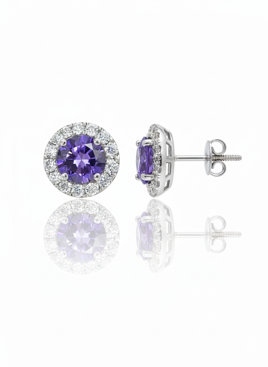 Sterling Silver Purple & White Moissanite Studs