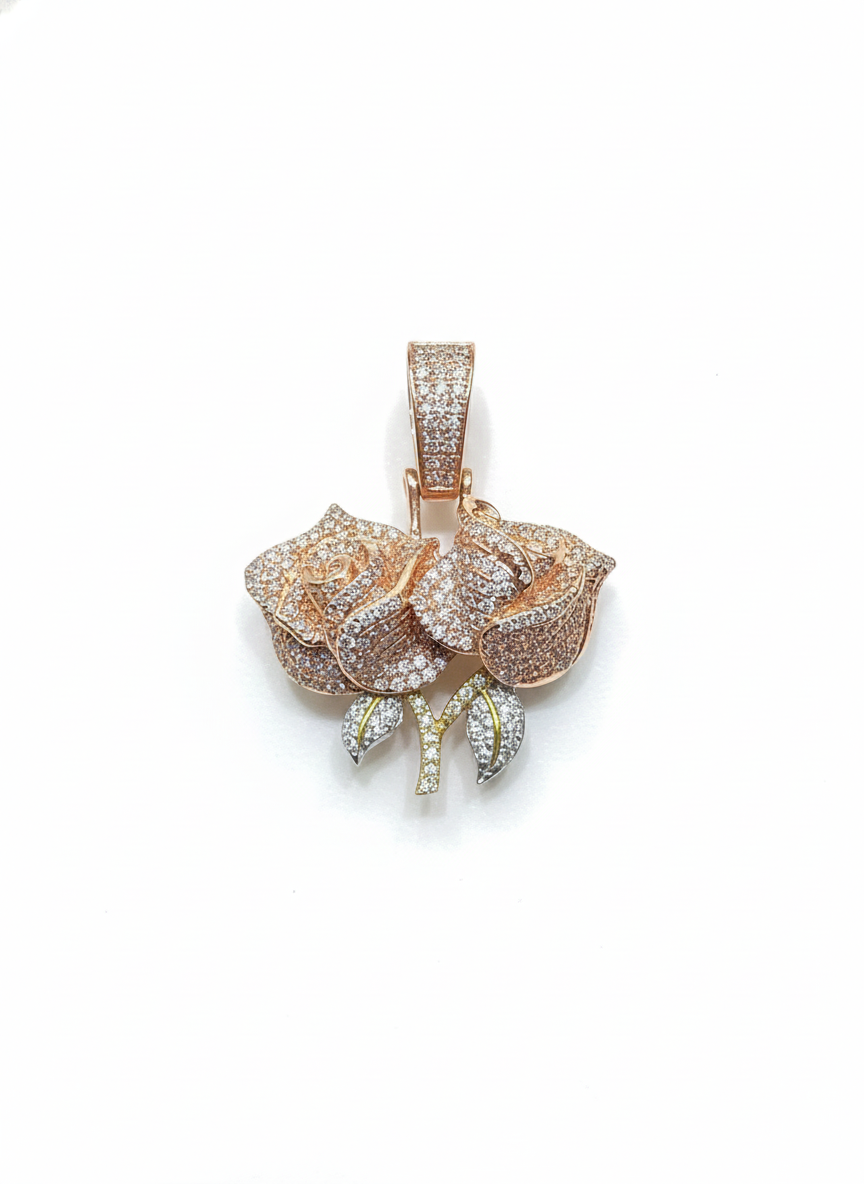 10k Rose Gold Round 1/2 Cttw Diamonds Double Roses Charm