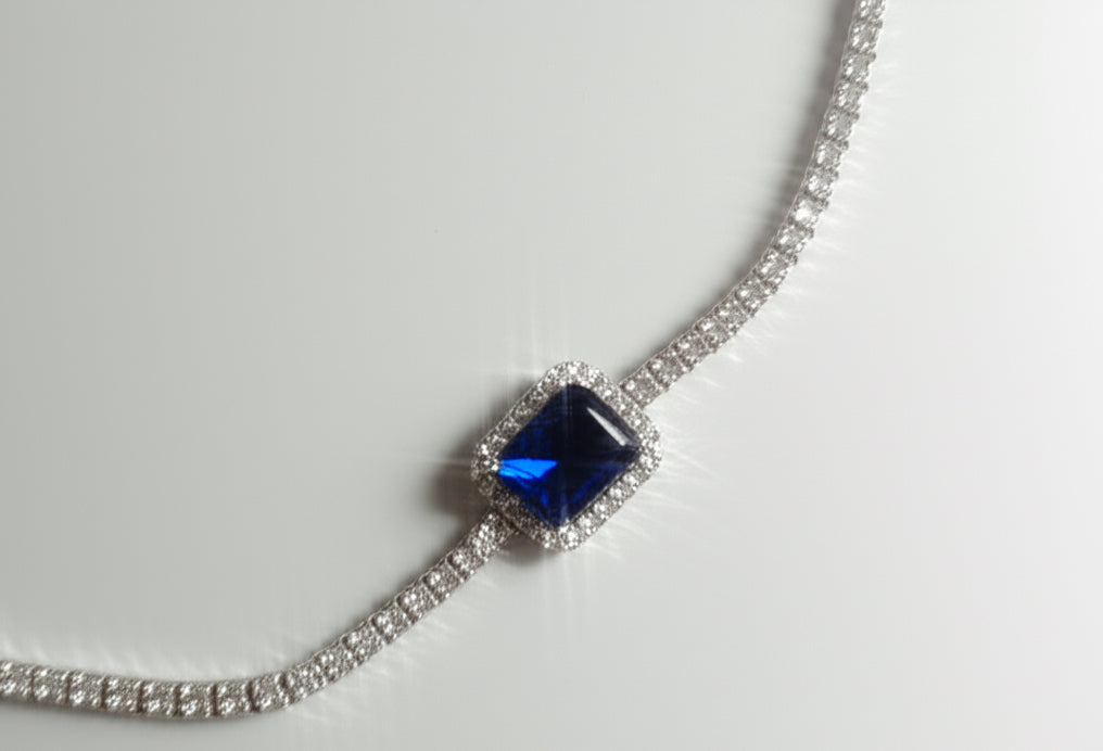 925 sterling silver bracelet with synthetic blue sapphires and cubic zirconia stones