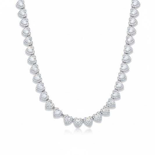 925 sterling silver heart necklace with moissanite stones chain design for women