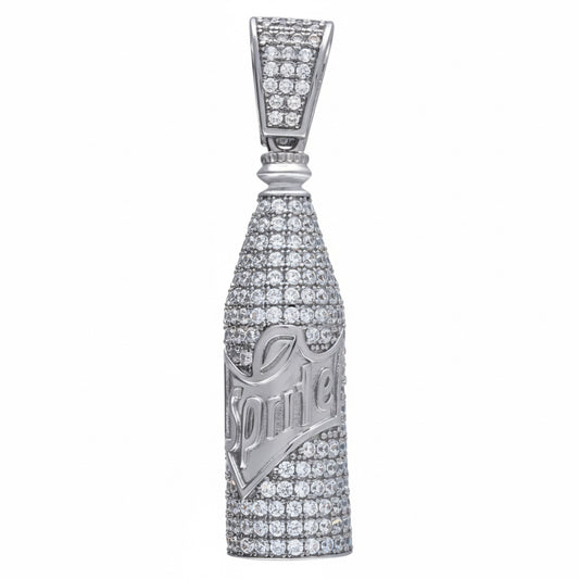 Sterling Silver Sprite Bottle Pendant – CZ Iced Out Charm