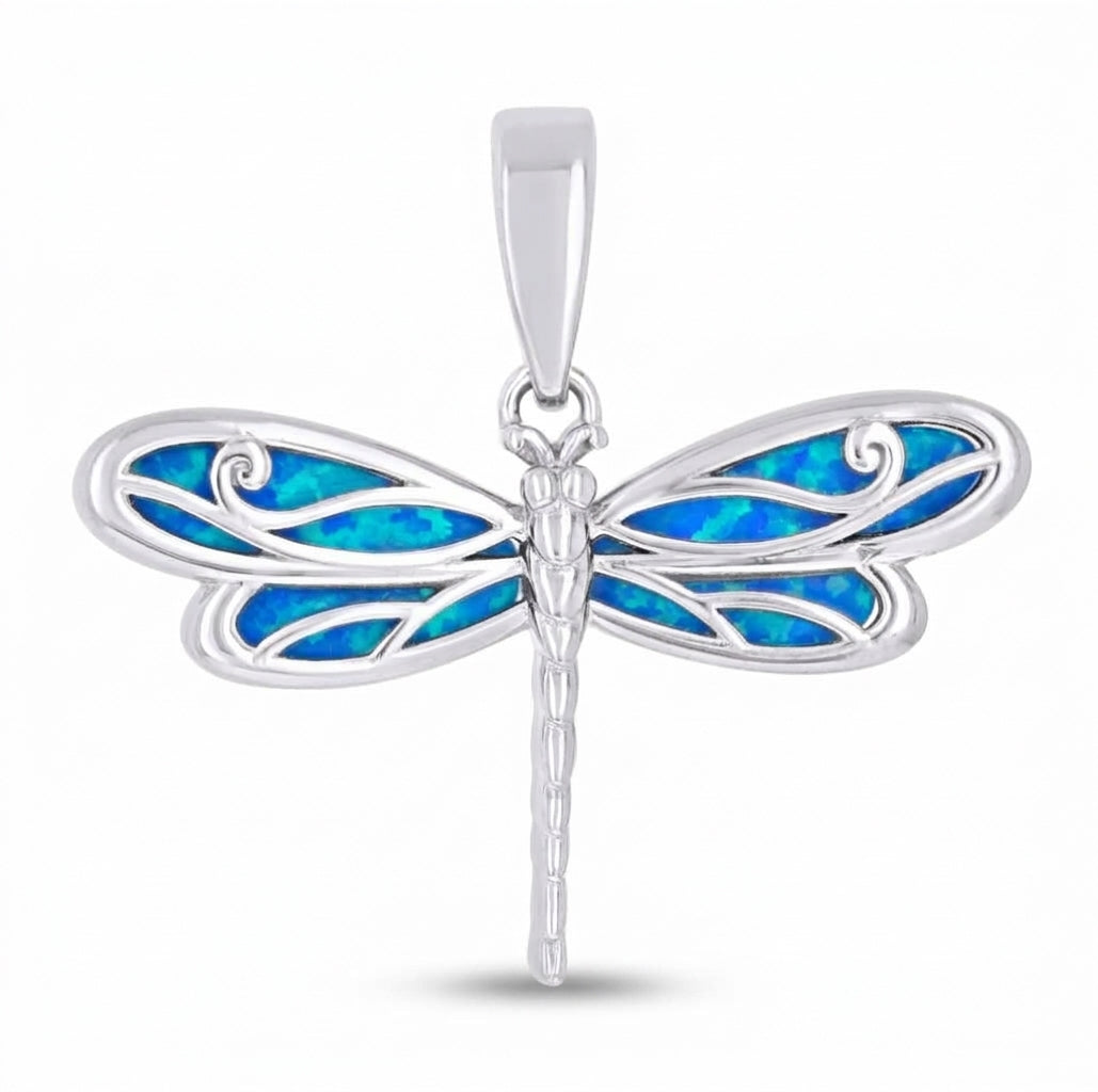 925 sterling silver blue opal dragonfly pendant for women