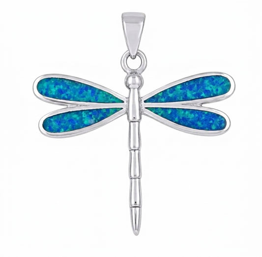 925 sterling silver blue opal dragonfly pendant for women