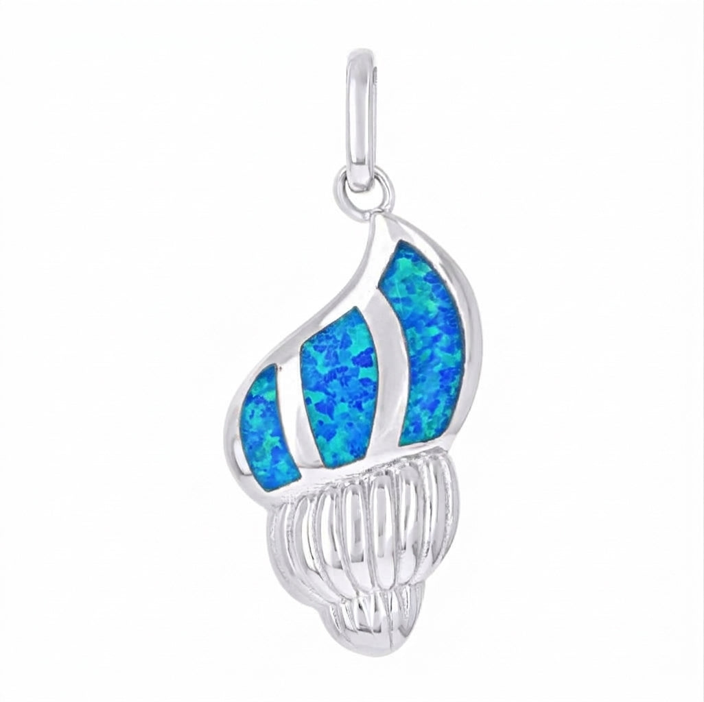 Blue opal shell pendant in sterling silver close-up