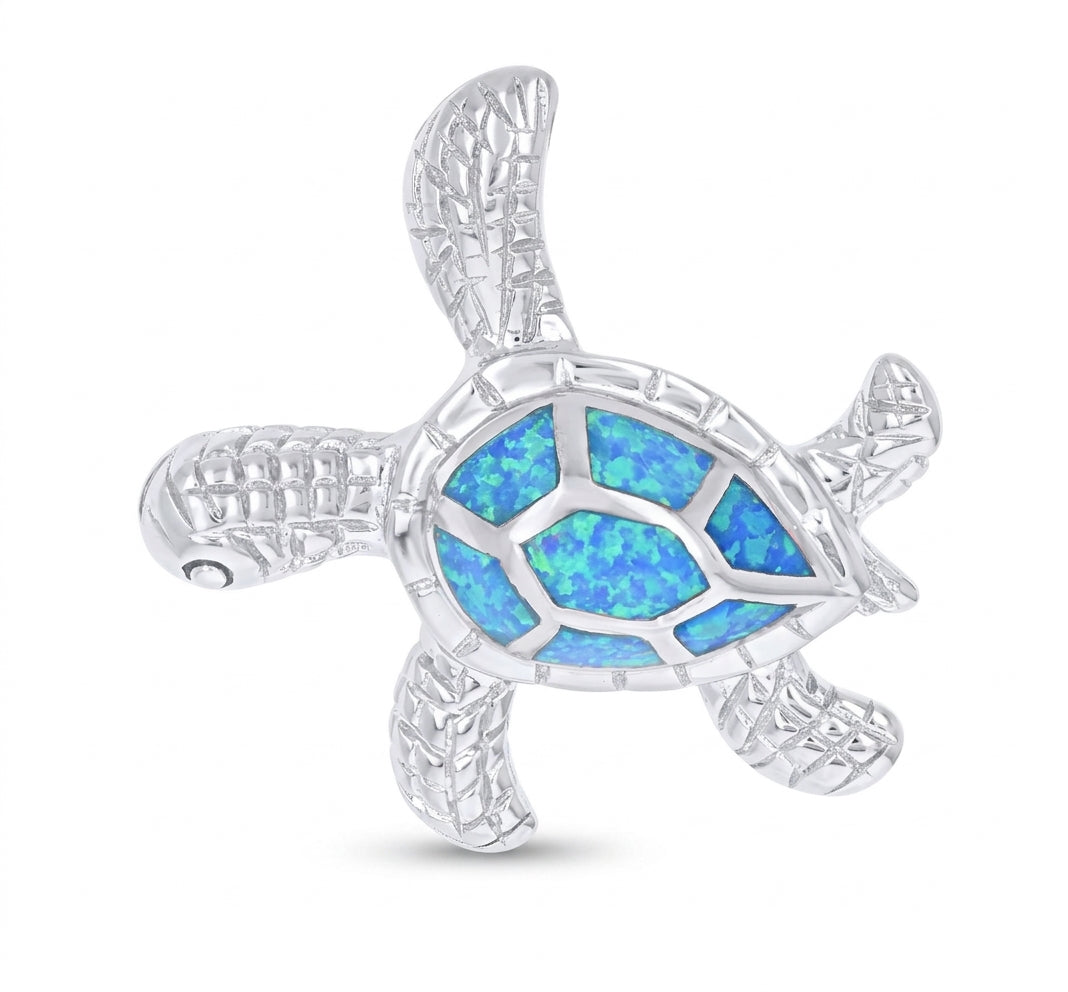 925 sterling silver blue opal turtle pendant for women