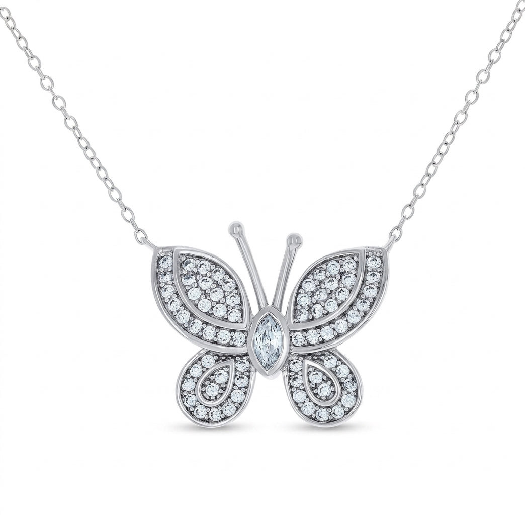 925 sterling silver butterfly necklace for women with sparkling cubic zirconia stones