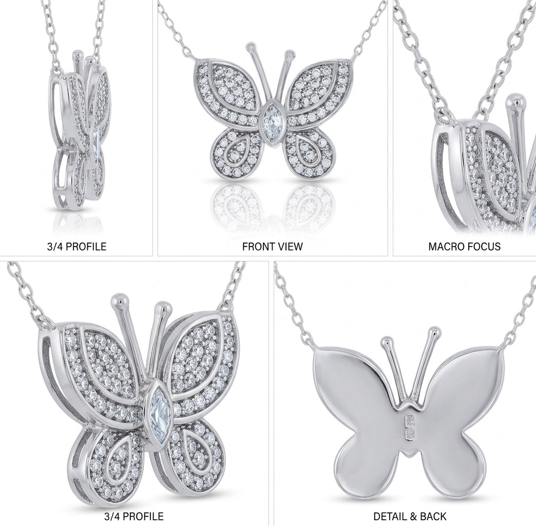 925 sterling silver butterfly necklace for women with sparkling cubic zirconia stones
