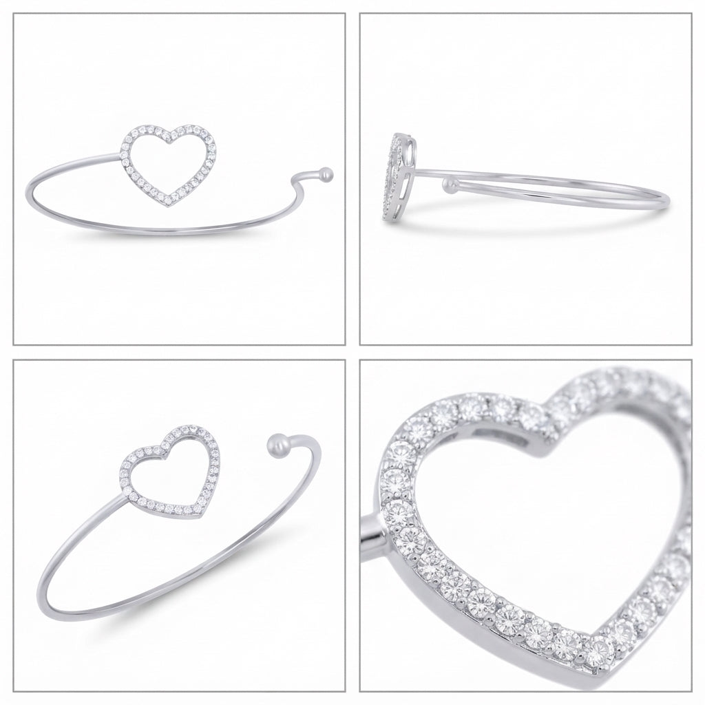 Women's 925 sterling silver heart bangle bracelet
