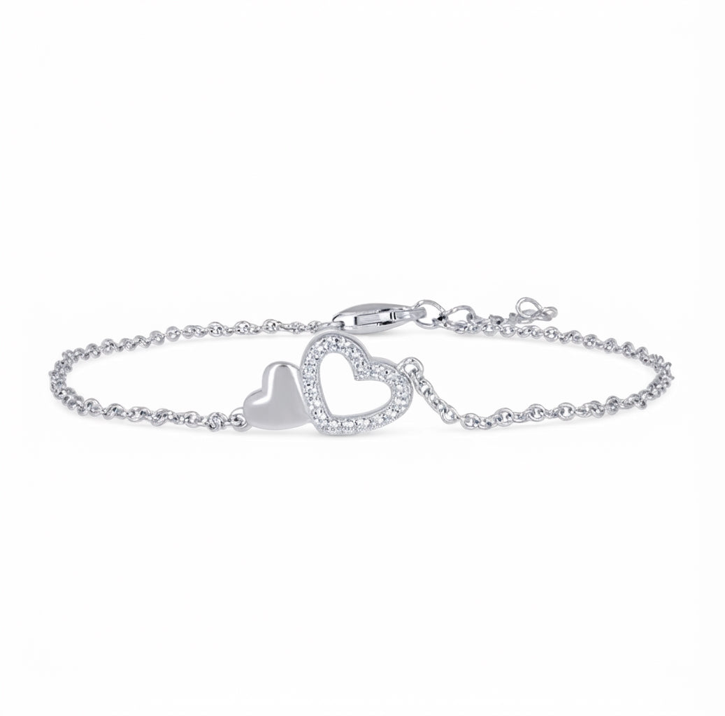 925 sterling silver heart bracelet for women with cubic zirconia