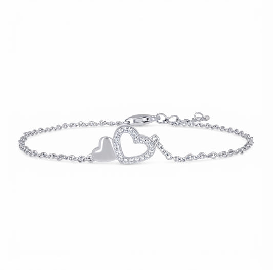 925 sterling silver heart bracelet for women with cubic zirconia