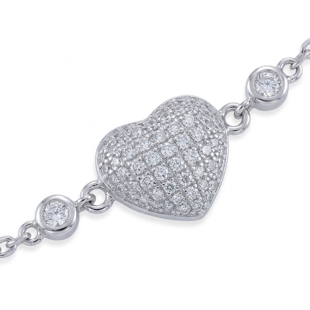 925 sterling silver heart charm bracelet for women with CZ accents zoom in 