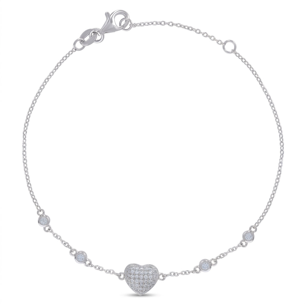 925 sterling silver heart charm bracelet for women with CZ accents