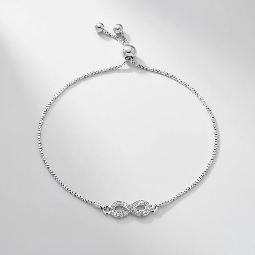 925 sterling silver infinity bolo bracelet with cubic zirconia